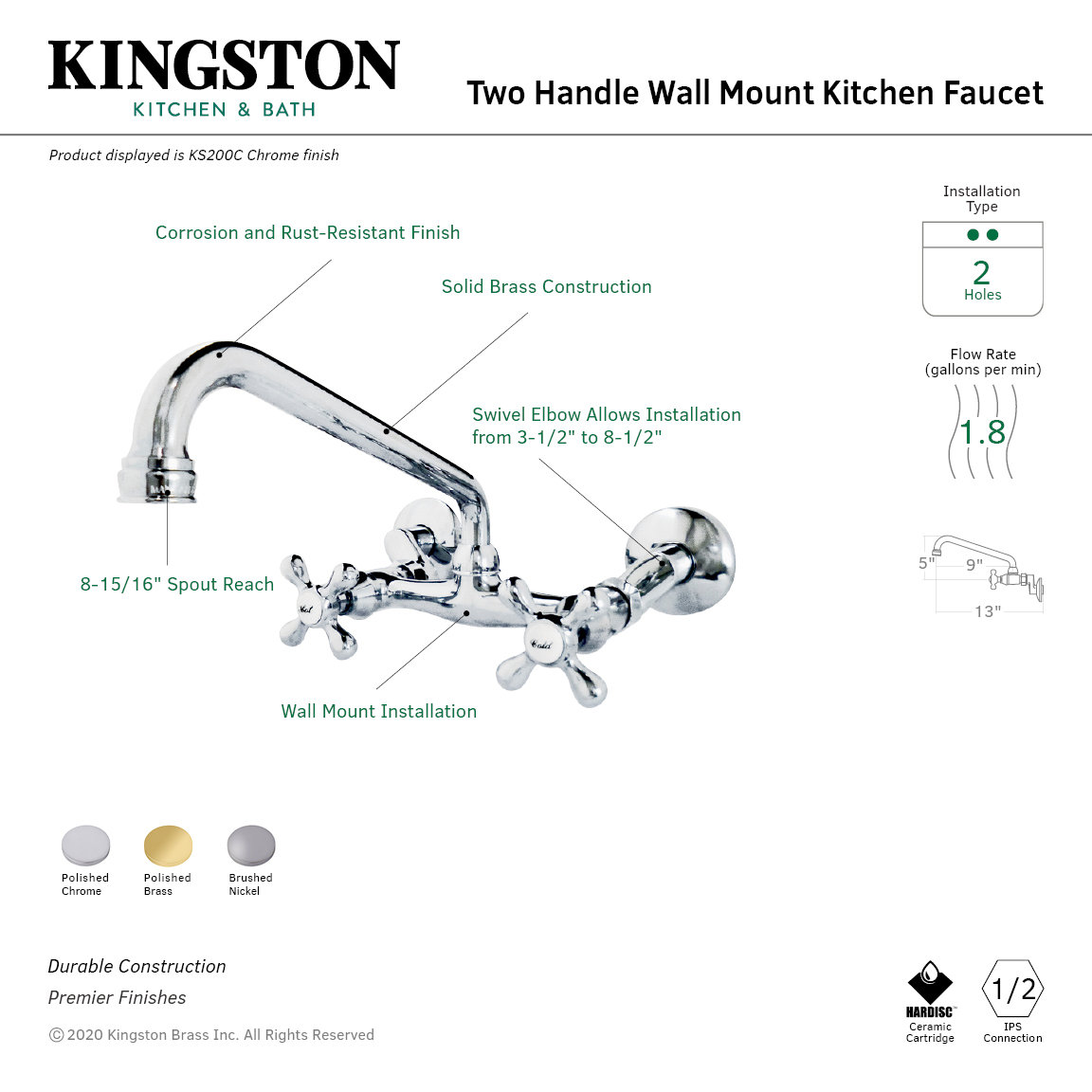 Kingston Brass Double Handle Kitchen Faucet & Reviews Wayfair
